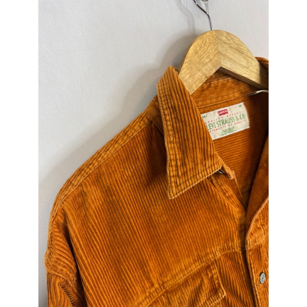 Vintage 80s Levis Corduroy Shirt Mens M White Tab Burnt Orange Rust Hong Kong - Picture 3 of 10
